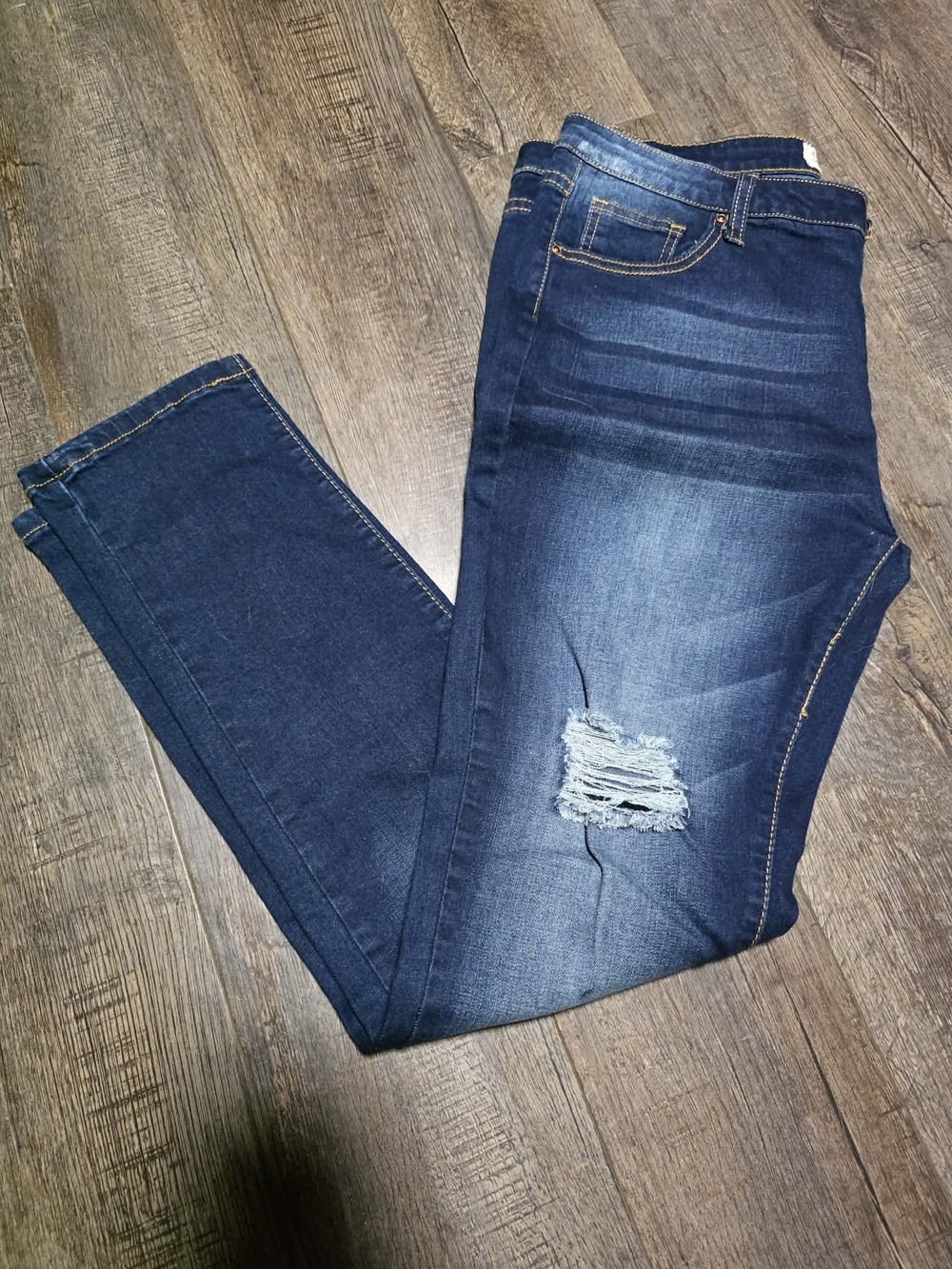 Encore Jeans Women's Skinny Dark Blue Distressed Jeans